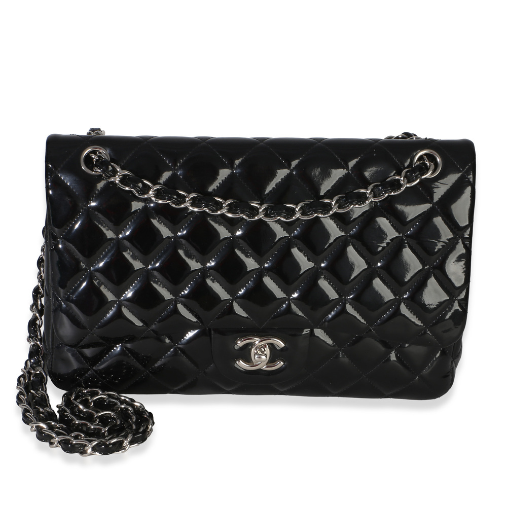 Chanel Black Quilted Patent Jumbo Classic Double Flap Bag